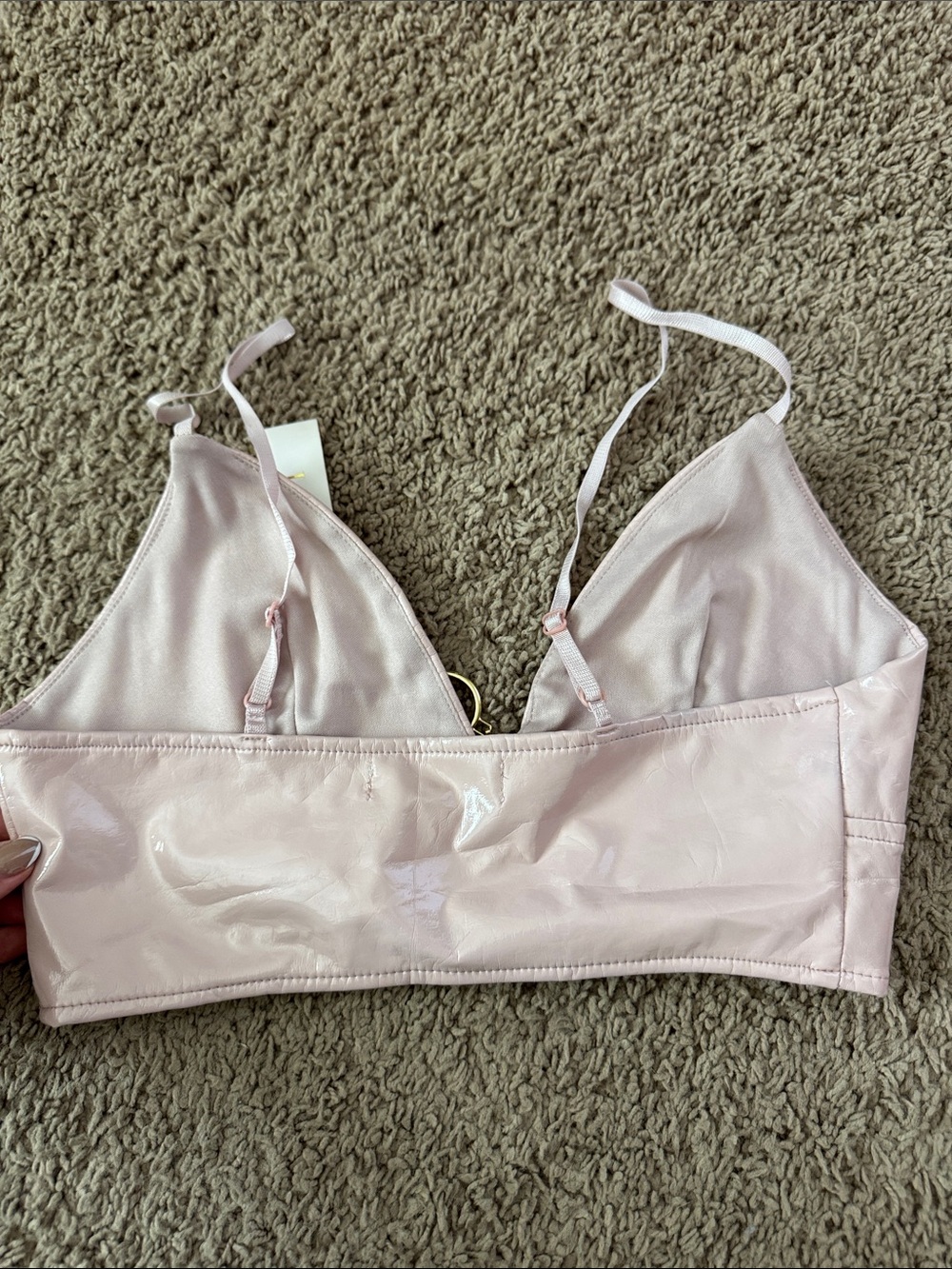 Meshki Pink Ring-Front Patent Bralette Y2K Vinyl Barbiecore - Picture 4 of 4